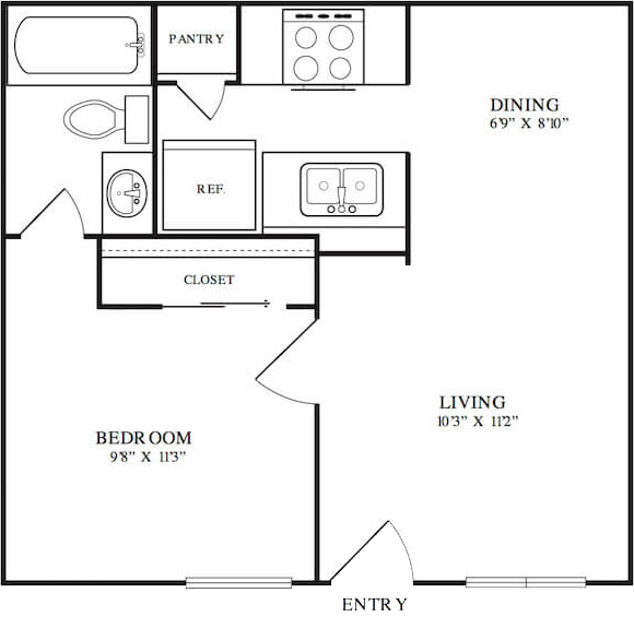 A A1 unit with 1 Bedrooms and 1 Bathrooms with area of 420 sq. ft