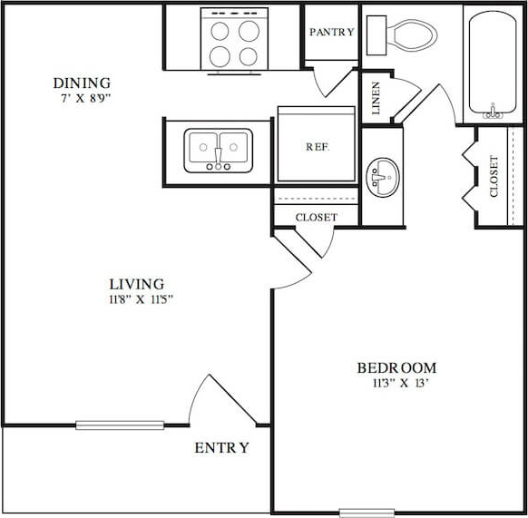 A A2 unit with 1 Bedrooms and 1 Bathrooms with area of 528 sq. ft