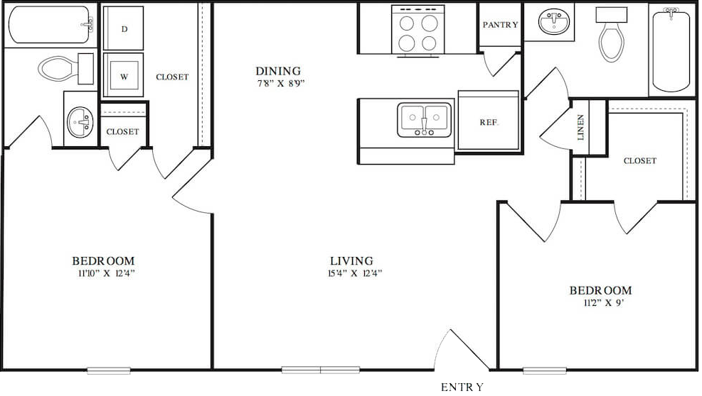 A B1 unit with 2 Bedrooms and 2 Bathrooms with area of 840 sq. ft